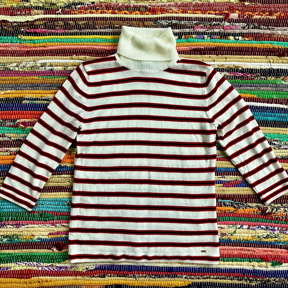 Tommy Hilfiger ~ Cream red navy stripe turtleneck sweater